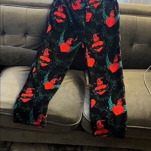 Loungewear Pant with Red Heart and Flame Design